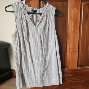 Talbots Gray and White Ruffled Sleeveless Tank Top